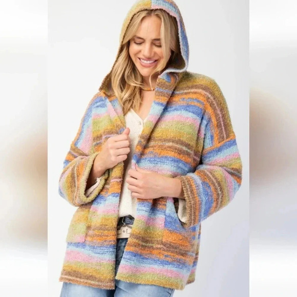 New Easel Rainbow Stripe Knit Cardigan Sweater - Picture 5 of 5